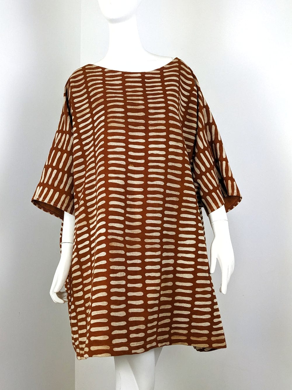 Beverly Smart SS25 sleeved wide tunic in Ndomo hand printed Malian cotton mudcloth