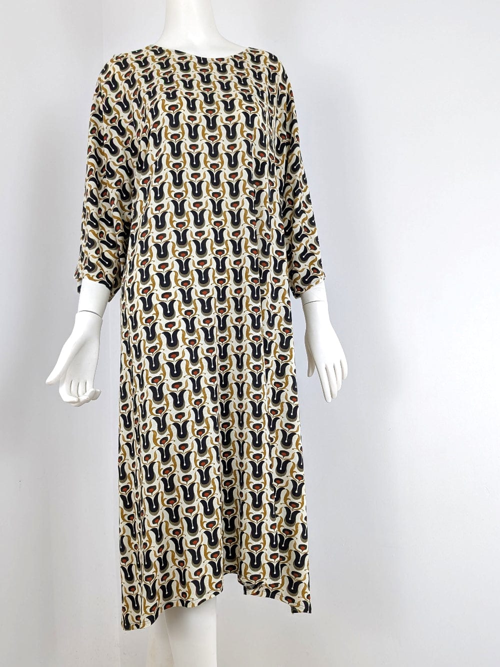 Beverly Smart SS25 A line dress in fine silky Italian print jersey