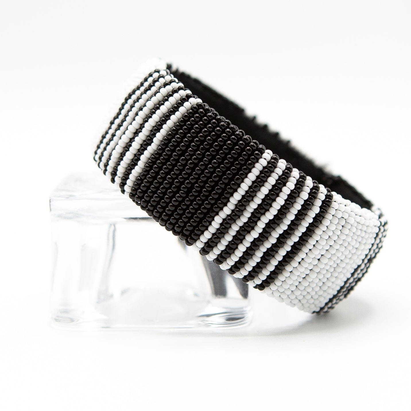Black and white glass bangle, practical and SMART elegant beaded BEVERLY –